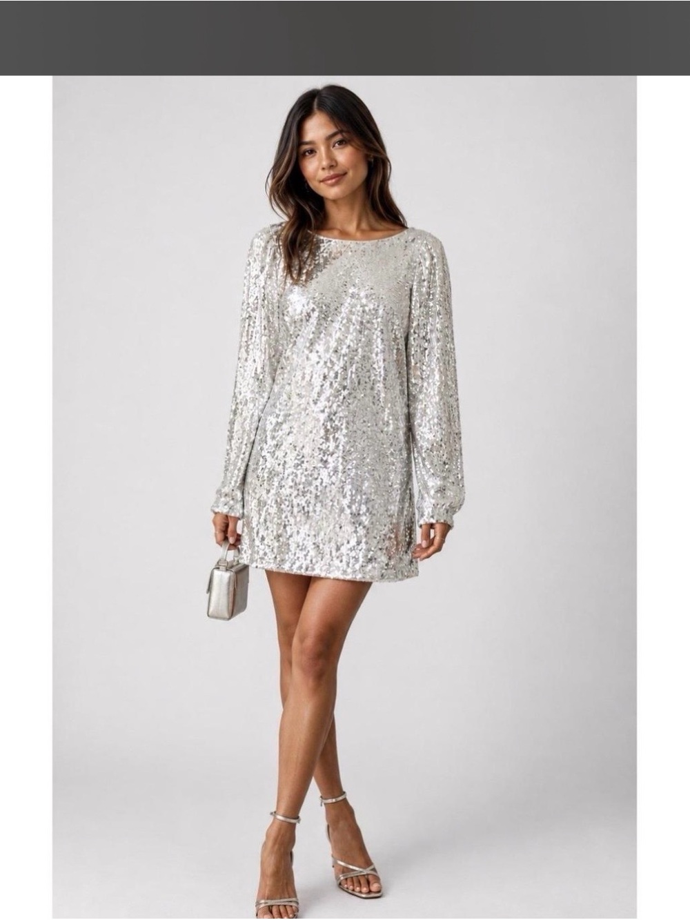 Zara Silver Sequin Long-Sleeve Mini Dress